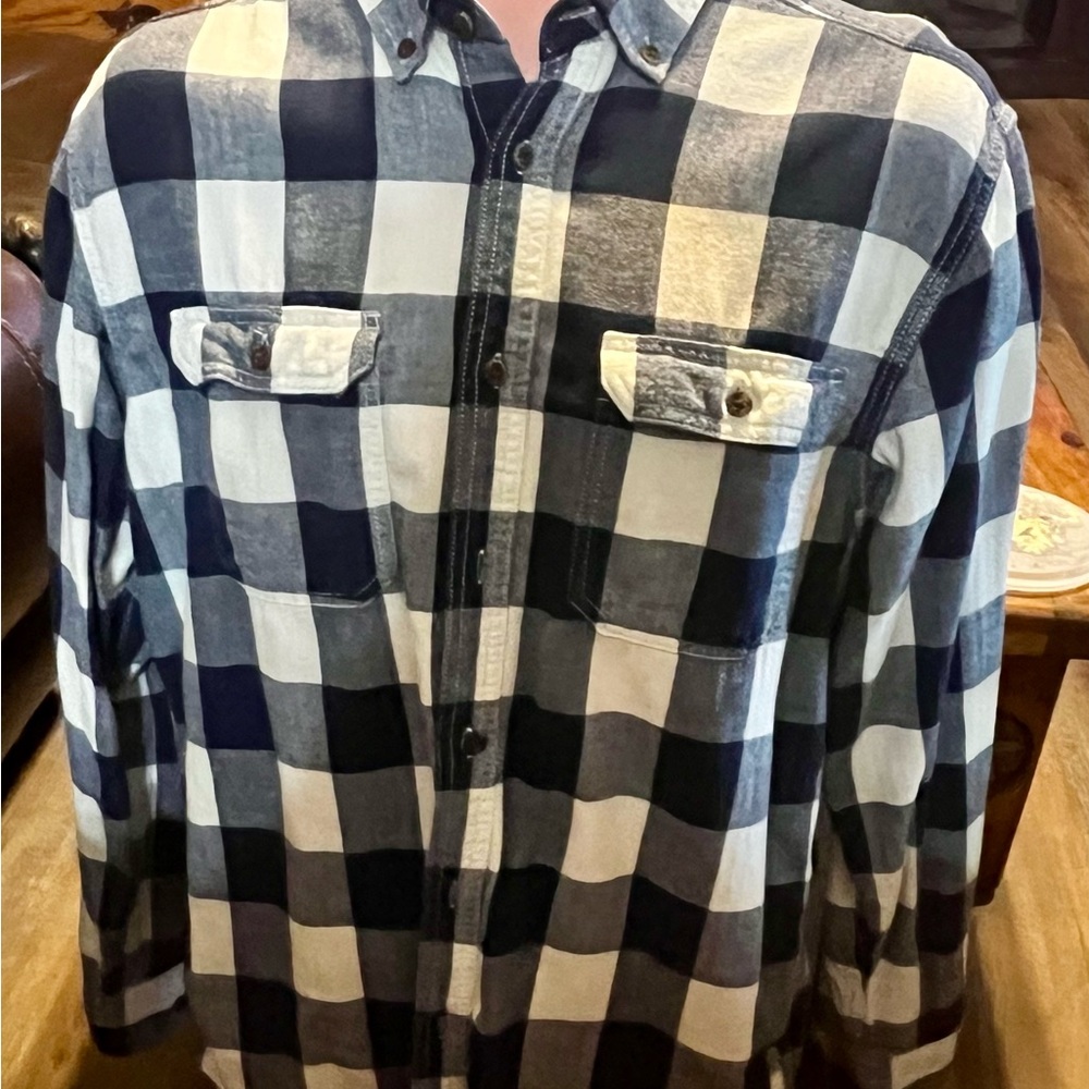 Dark Navy Blue and  White Plaid LS Button-Up Shirt